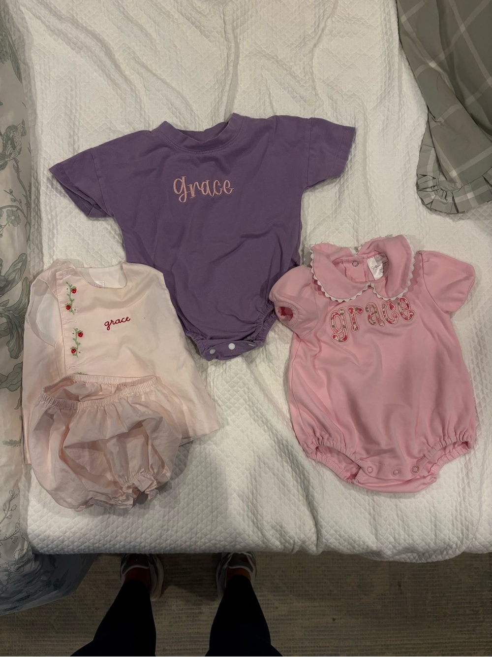 Grace Embroidered Baby One-Piece Rompers - Pink & Purple